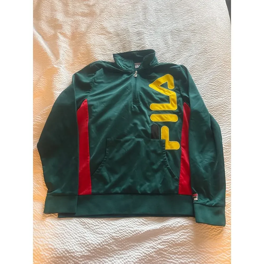 FILA Urban Outfitters 1/4 Zip Pullover Sz M Green Red Yellow Colorblock Track